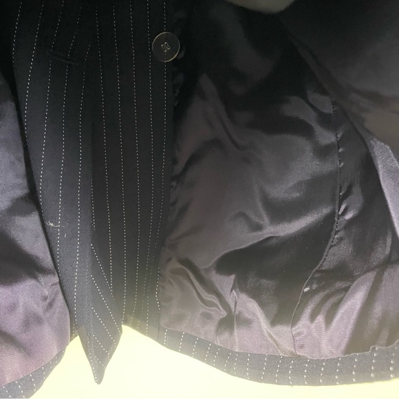 Hugo Buscati Collection Wool Navy Blue Pin Striped Double Breasted Blazer Sz 10 - Picture 7 of 8